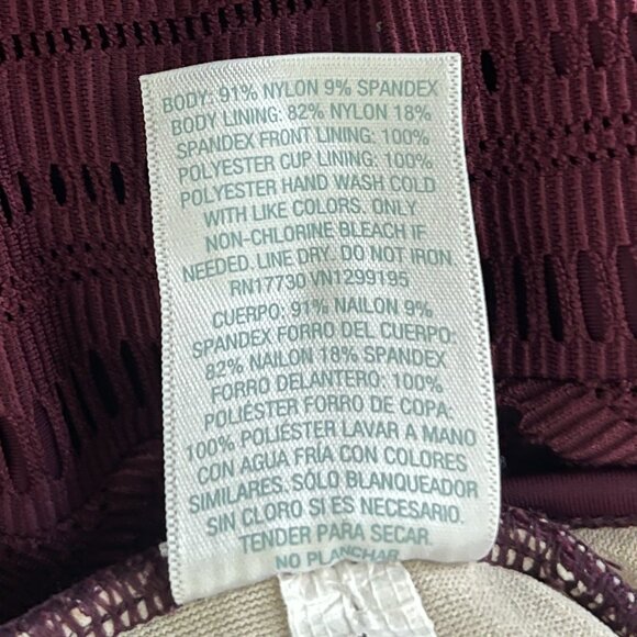 Kona Sol Burgundy Crochet High Neck One Piece Swimsuit, Size M - Picture 5 of 6